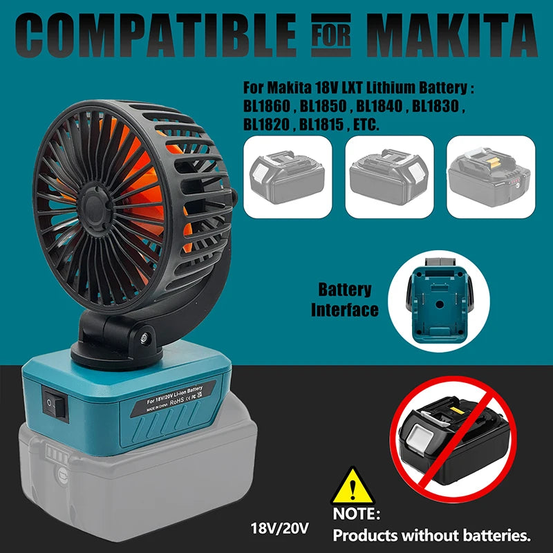 Power Tool Accessories Foldable Electric Fan USB Type-C Mobile Phone Charger Power Bank For Makita 18V Lithium Battery BL1830