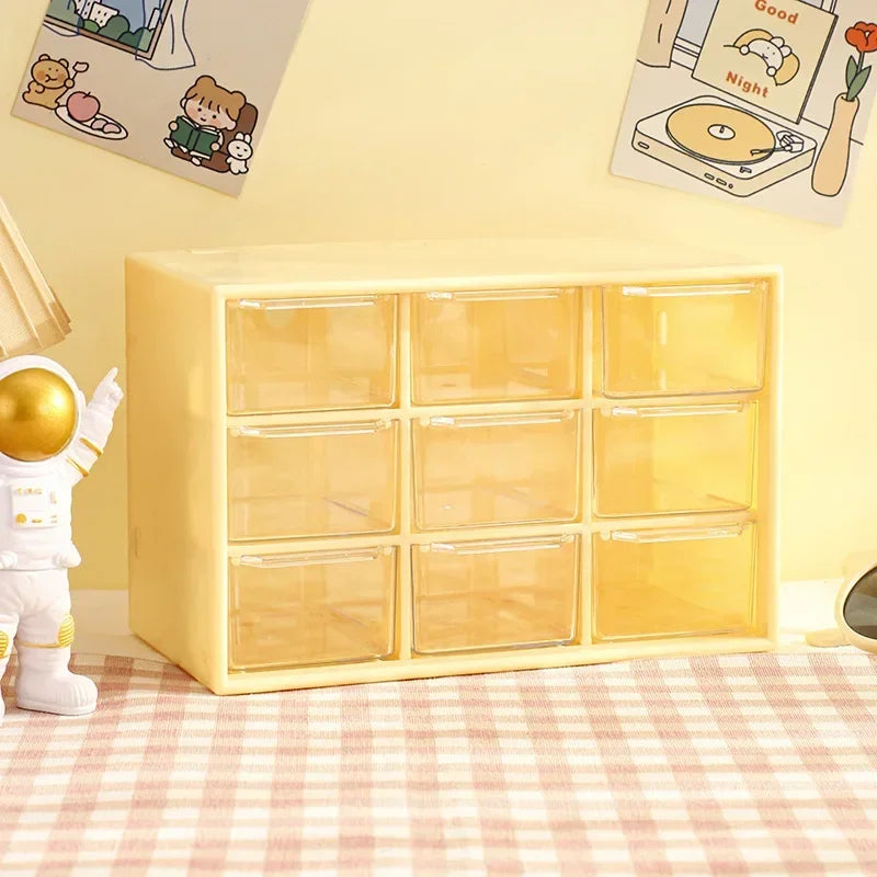Desktop 9 Grid Storage Boxes Organizer Transparent Small Drawer Partitioned Student Desk Wall-mounted Sundries Storage Box Cute