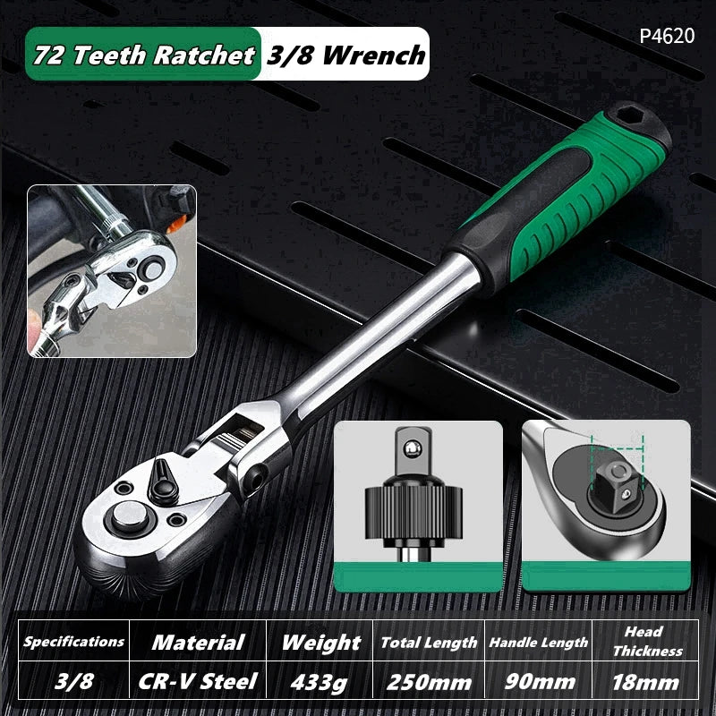 1/4，3/8，1/2 Inch Drive Socket Adjustable Ratchet Wrench Extendable Handle Wrench 72-Tooth Quick-Release Reversible