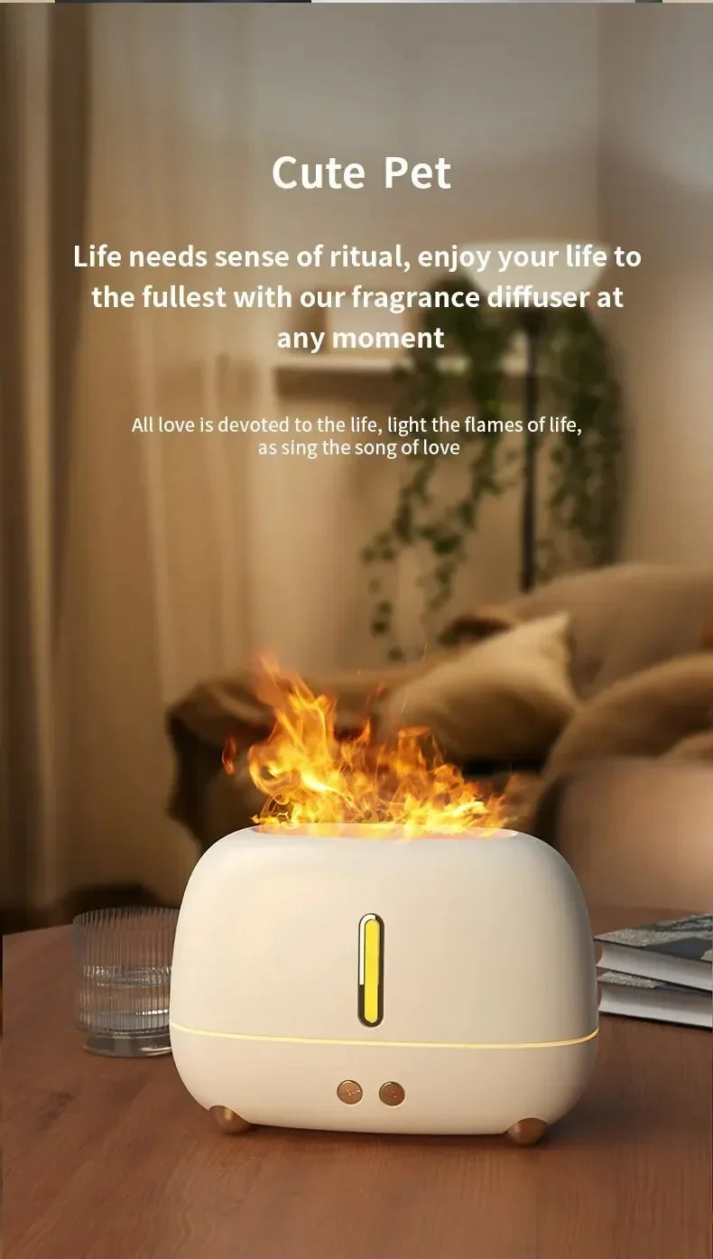 Compact 3D Flame LED Essential Oil Diffuser - USB-Powered Cool Mist Ultrasonic Aromatherapy for Home, Car & Office
