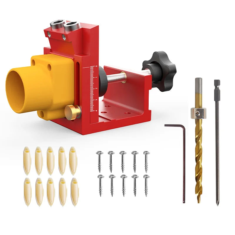 Pocket Hole Jig,Two Hole Wood Jig System Kit with Drill Guide and Step Drill Bit and Wooden Plugs and Screws for Joinery Work