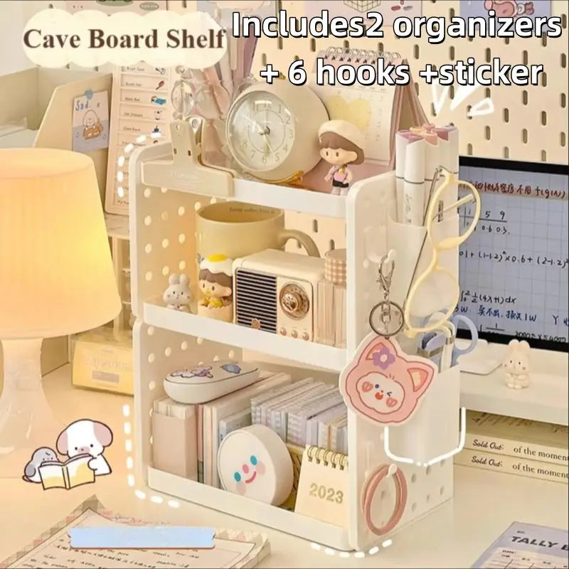 1Pc Multi-functional 3-tier Desktop Organizer, Desktop Shelf, Hole Board, Pen Holder Office Desk Organizer, Desk Desk Organizer