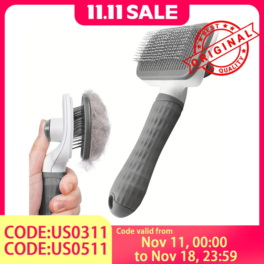 2-in-1 Pet Grooming Brush - Massaging Deshedder with Easy Cleanup
