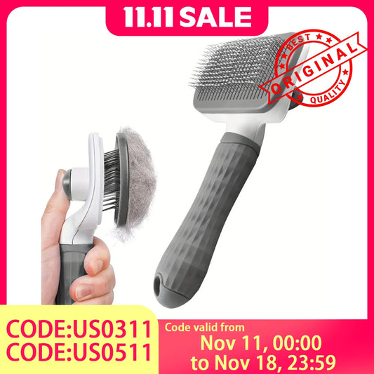 2-in-1 Pet Grooming Brush - Massaging Deshedder with Easy Cleanup