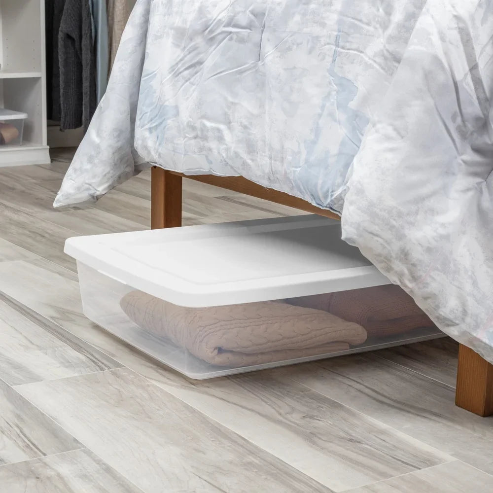 Clear Plastic Storage Bin 41 Qt Stackable Container with Snap-On Lid Ideal Clothing Organization Home Office Bedroom Storage