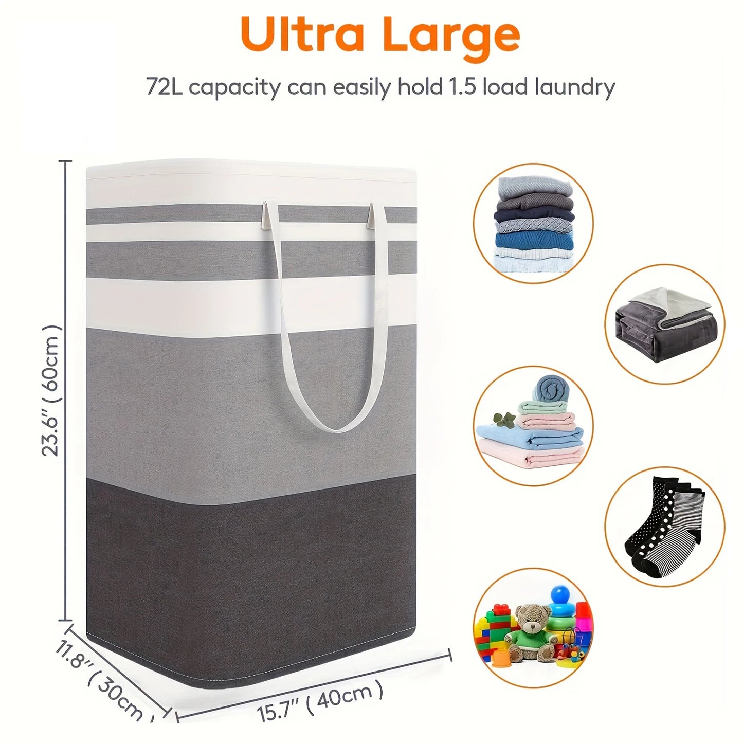 75L Large Laundry bags Baskets with Handles Durable Dirty Clothes Hamper Storage Basket for Home Dorm Hotels Laundry 40*30*60cm