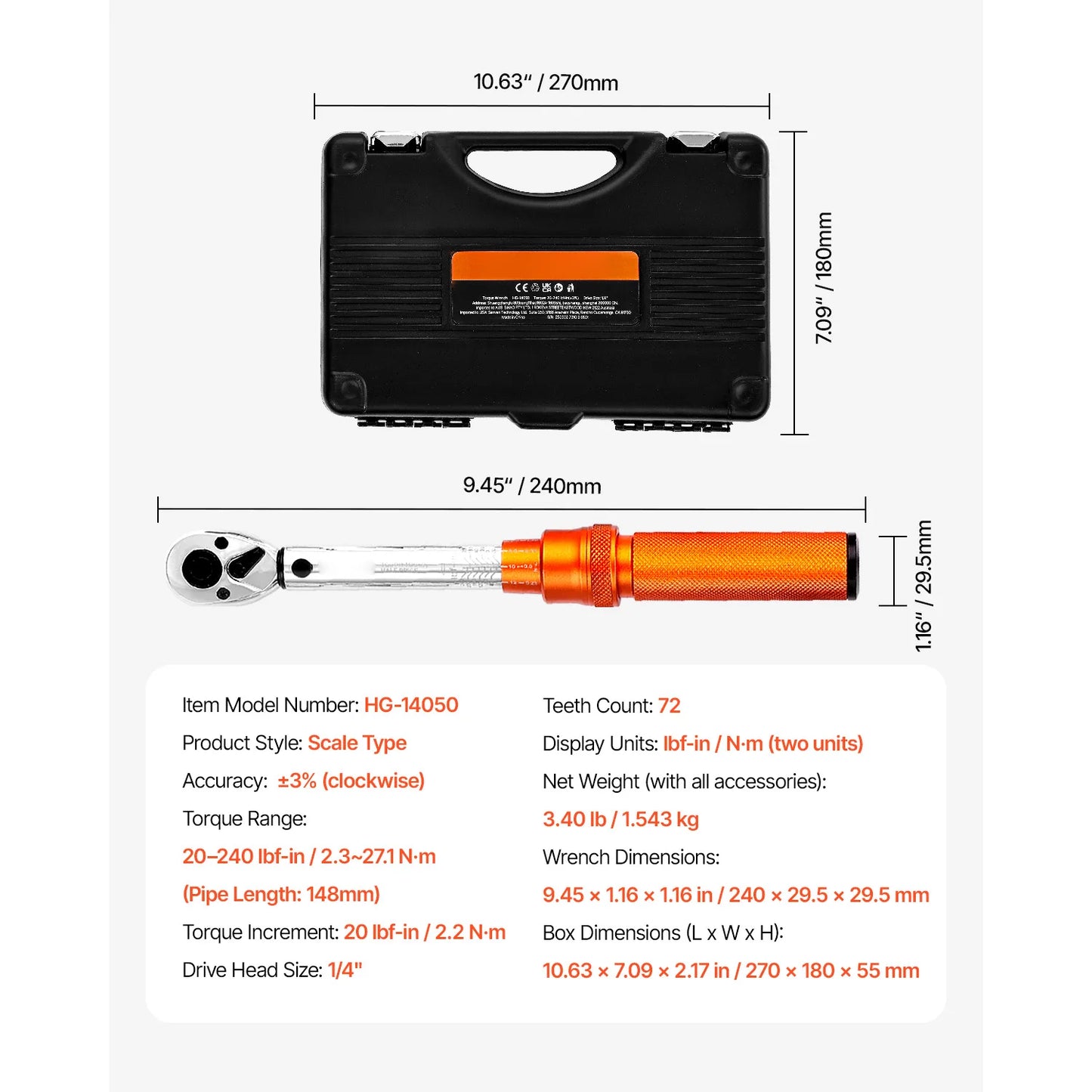 SucceBuy Torque Wrench Set Drive Click Torque Wrench Dual-Direction Adjustable  Mechanical Dual Range Scales Torque Wrench Kit