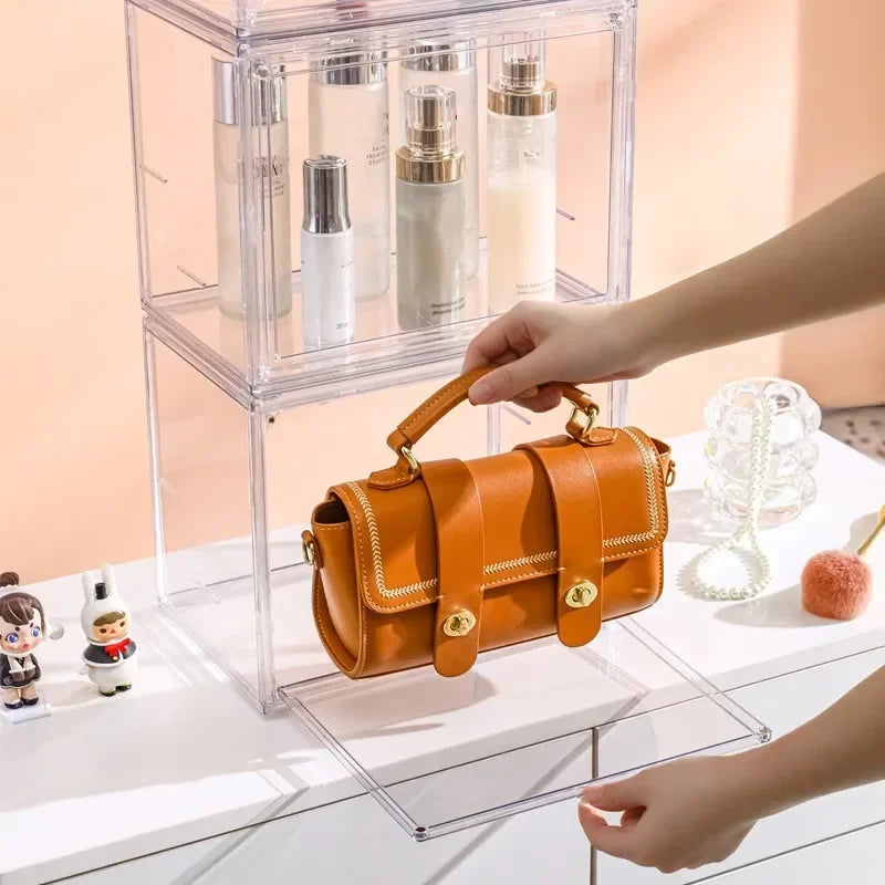 Clear Display Box Stackable Plastic Dustproof Storage Bins Figures Display Collectibles Bag Cosmetic Show Case with Interlayers