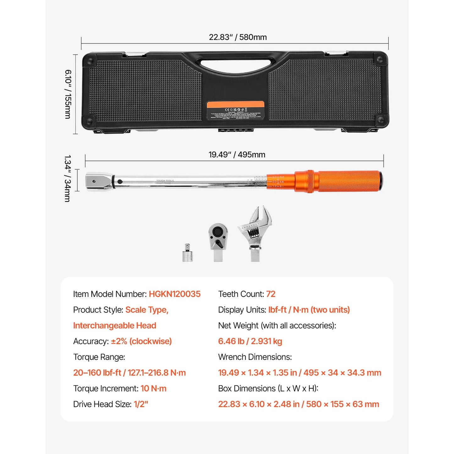 SucceBuy Torque Wrench Set Drive Click Torque Wrench Dual-Direction Adjustable  Mechanical Dual Range Scales Torque Wrench Kit