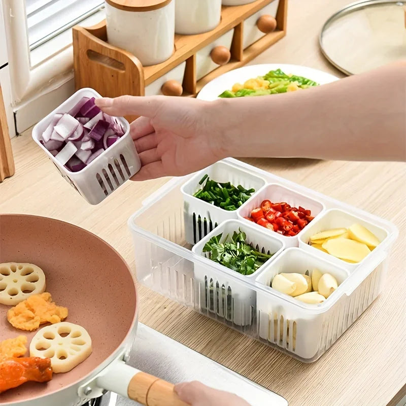 Kitchen Food Storage Box Fruit Vegetable Drain Basket Refrigerator Food Fresh Box for Ginger Garlic Onion Pepper
