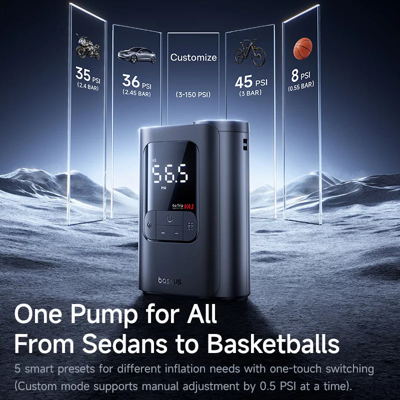 Baseus Wireless Car & Bike Air Compressor – LCD Digital Tire Inflator