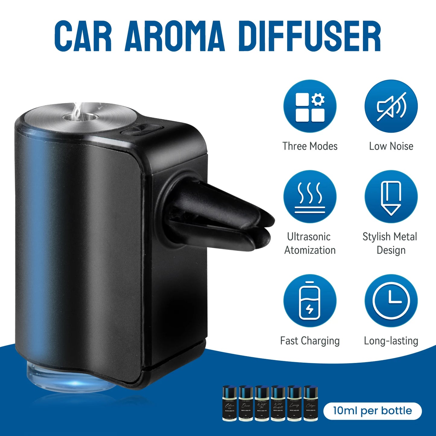 Smart Car Air Aromatherapy Diffuser, Fragrance Car Air fresheners with Six Adjustable, Humidifier Essential Oil Diffuser for V