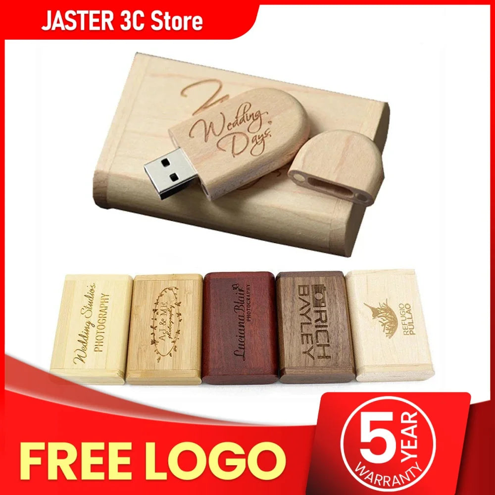 JASTER USB Flash Drive 2.0 128GB Memory Stick  Wooden/bamboo Free Logo Pendrive 4GB 8GB 16GB 32GB  64GB Pen Drive Wedding Gifts