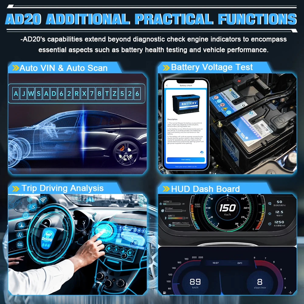 XTOOL AD20 Mini Bluetooth OBD2 Scanner – Read & Clear Fault Codes Easily