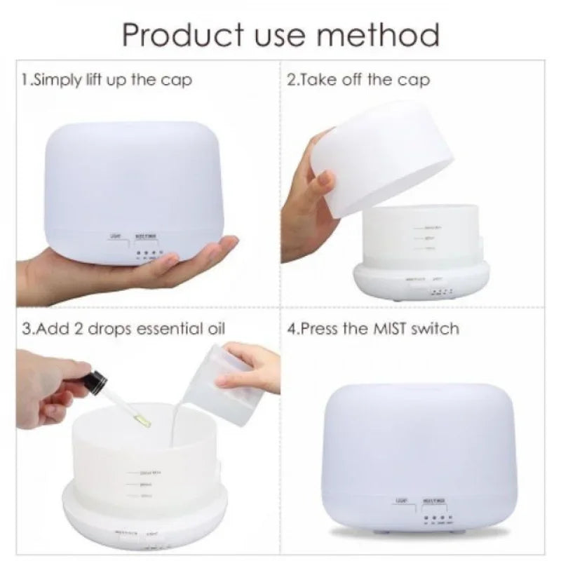 500ml Air Humidifier Essential Oil Diffuser Aroma Aromatherapy With ColorLamp or Warm Lamp