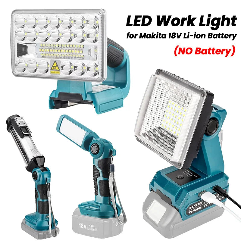Professional LED Work Light for Makita 18V Li-ion Battery with USB Charging Port for Jobsite, Car Repairing, Camping, Emergency