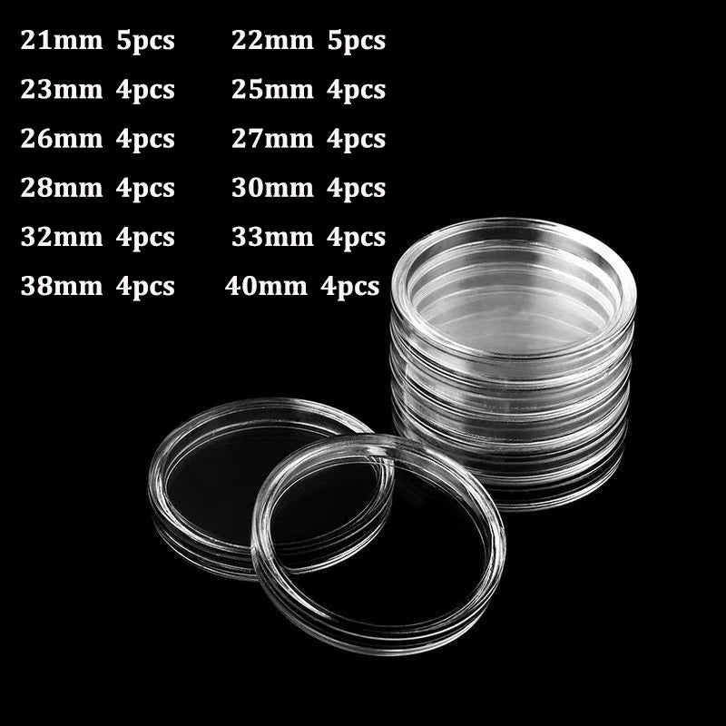 21/23/25/30/32/38/40/45mm Coinning Capsules Storage Box Clear Plastic Coinning Cases Holders Protector Coinning Capsules Storage