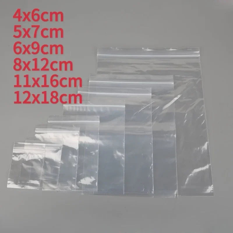 200/100PCS Transparent Zip Bags Food Jewelry Vacuum Storage Bag Plastic Thicken Reclosable Poly Bag Kitchen Organization Package