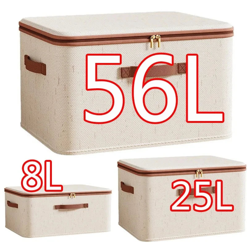 Large Household Storage Box Heavy-duty Hard Shell Cotton Linen Zipper Storage Organizer Box with Lid for Clothes Toys Blankets