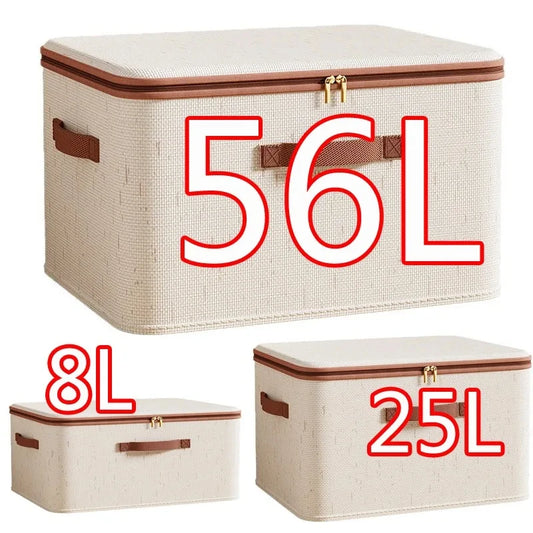 Large Household Storage Box Heavy-duty Hard Shell Cotton Linen Zipper Storage Organizer Box with Lid for Clothes Toys Blankets