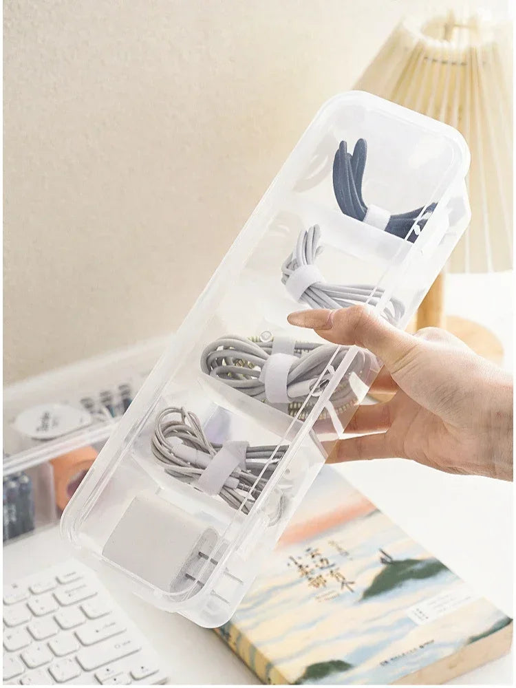 Transparent Data Cable Organizer Case Classification Dustproof Card Organizer with Lid Clutter Collection Box for Office Home