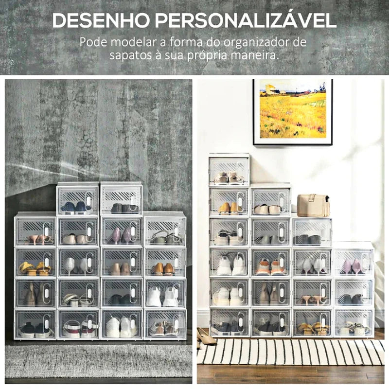 6/18 Pcs Stackable Clear Shoe Boxes w/Lids - Ventilated, Easy-Clean, Adjustable for Sneakers/Heels, Entryway/Closet Organizer