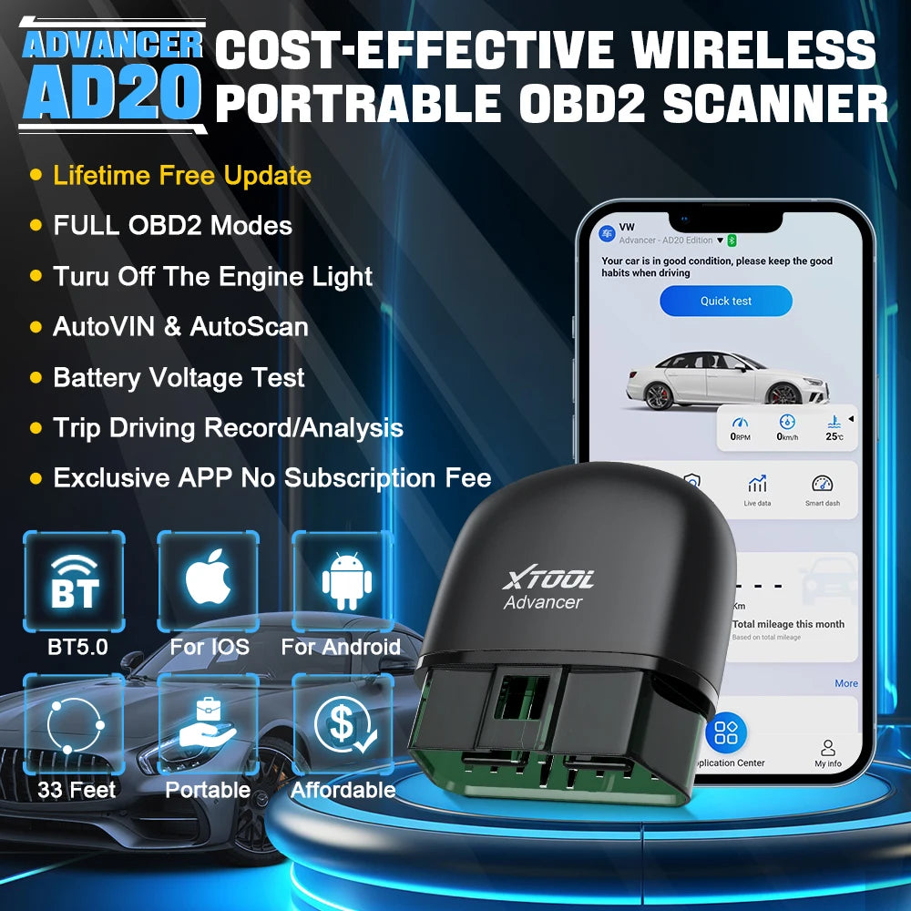 XTOOL AD20 Mini Bluetooth OBD2 Scanner – Read & Clear Fault Codes Easily