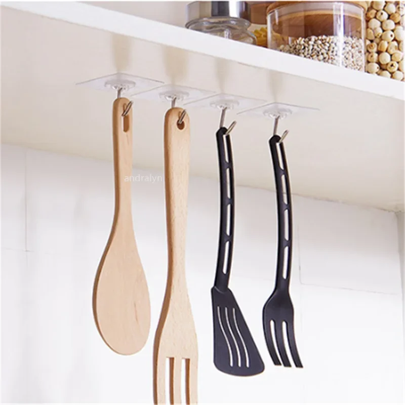 1/5/50pcs Transparent Stainless Steel Self-Adhesive Hooks Bathroom Towel Clothes Storage Sticker Hook Key Hangers Storage Holder