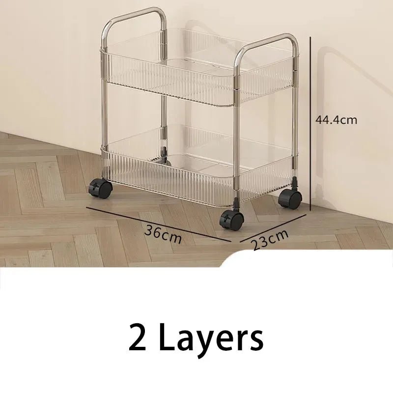 Mobile Shelf with Wheel Multi-Layers Storage Rack Home Trolley for Snacks Cosmetic Sundries Organizer 2/3/4 Tiers Rolling Cart