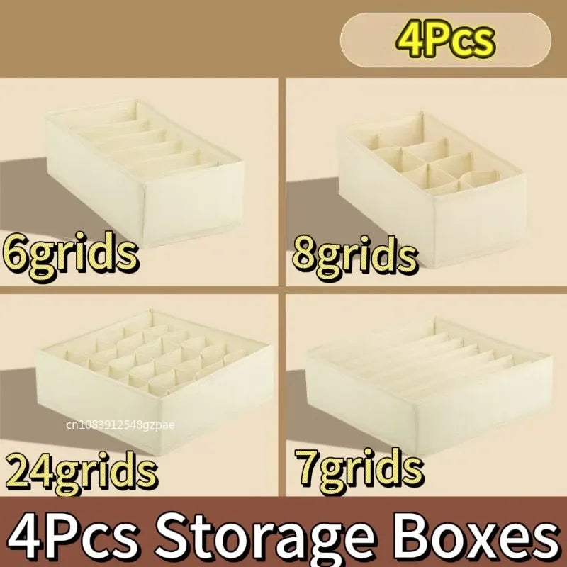 4pcs/1set Underwear Storage Box Foldable Non-woven Storage Box Six-piece Set Underwear Bra Socks Drawer Storage Finishing Box