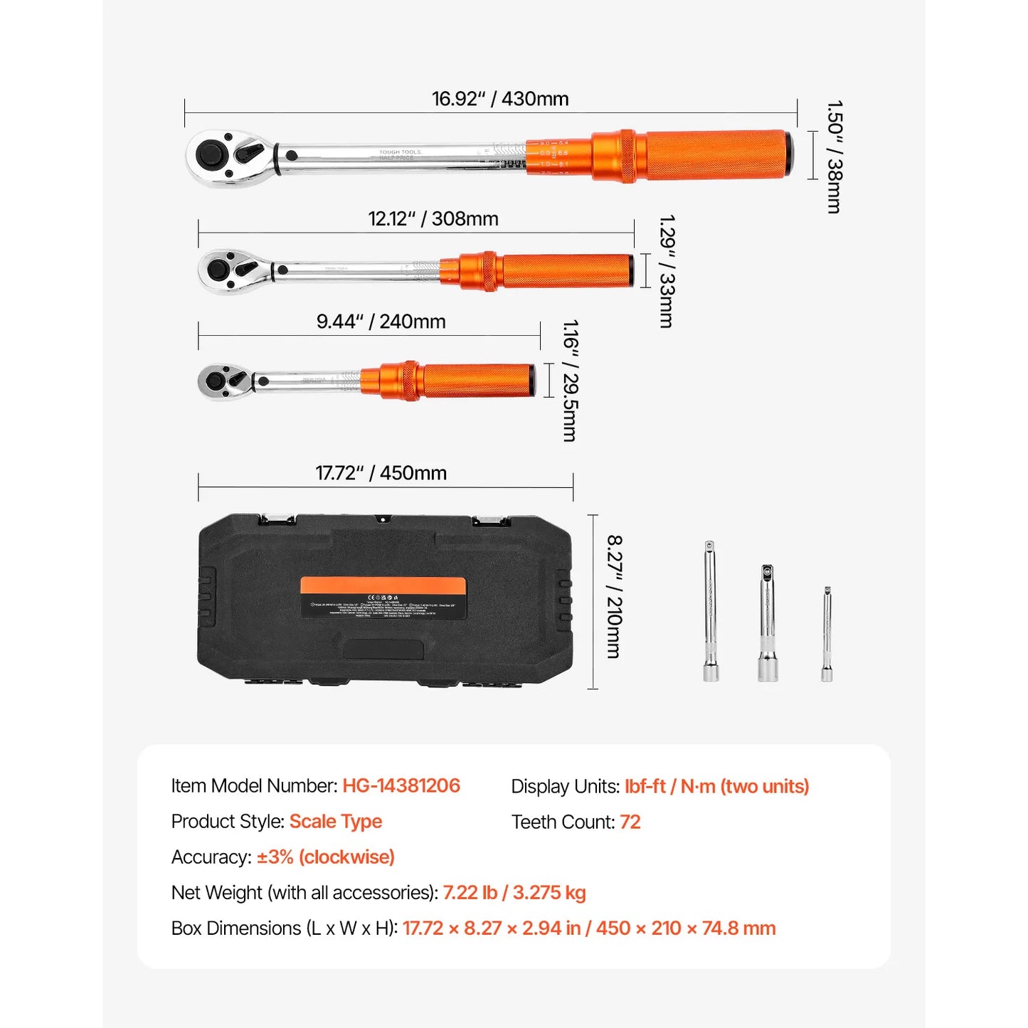 SucceBuy Torque Wrench Set Drive Click Torque Wrench Dual-Direction Adjustable  Mechanical Dual Range Scales Torque Wrench Kit