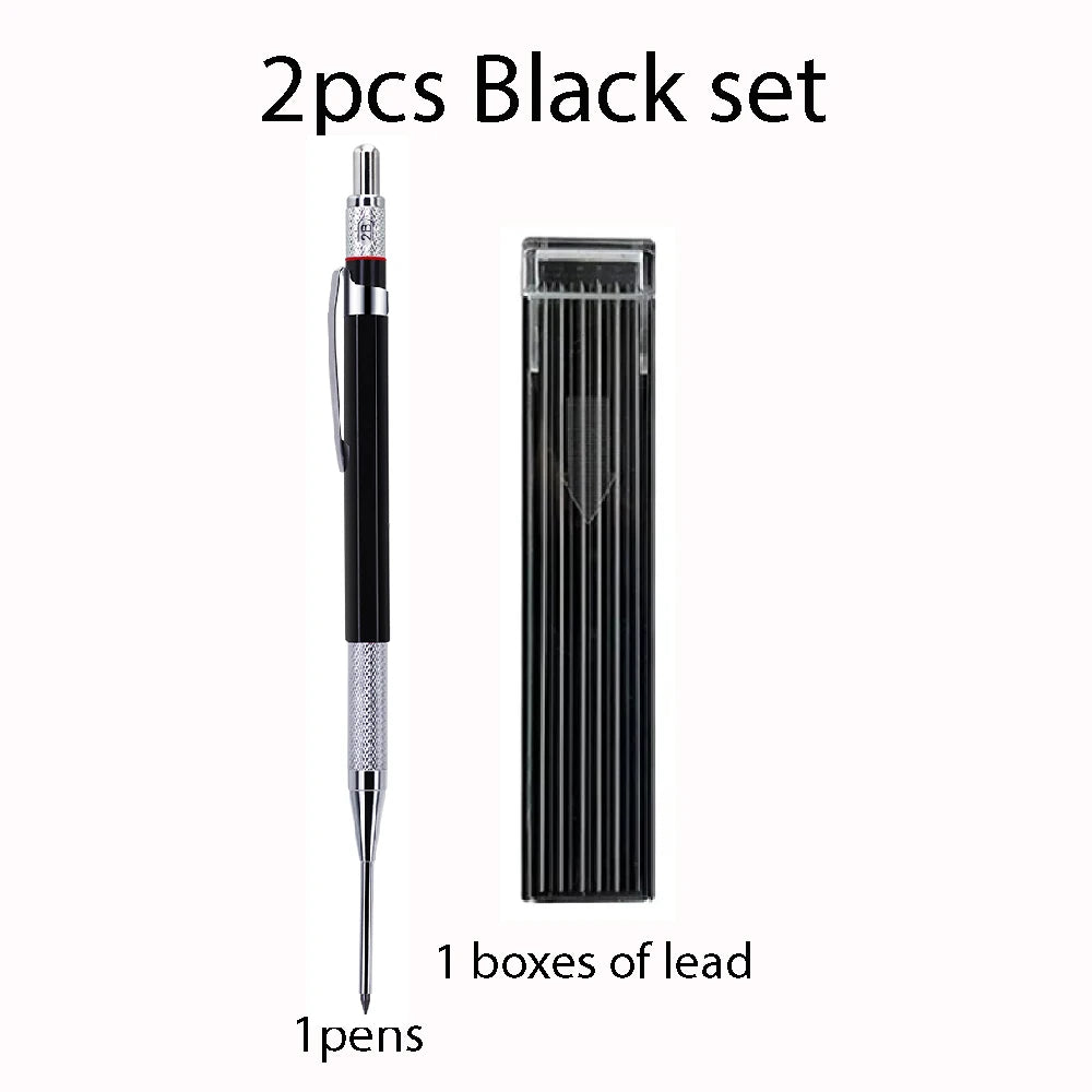 2mm Mechanical Woodworking Pencil Set with 12 Pen Cores, Woodworking Marking Tool Solid Deep Hole Construction Pencil