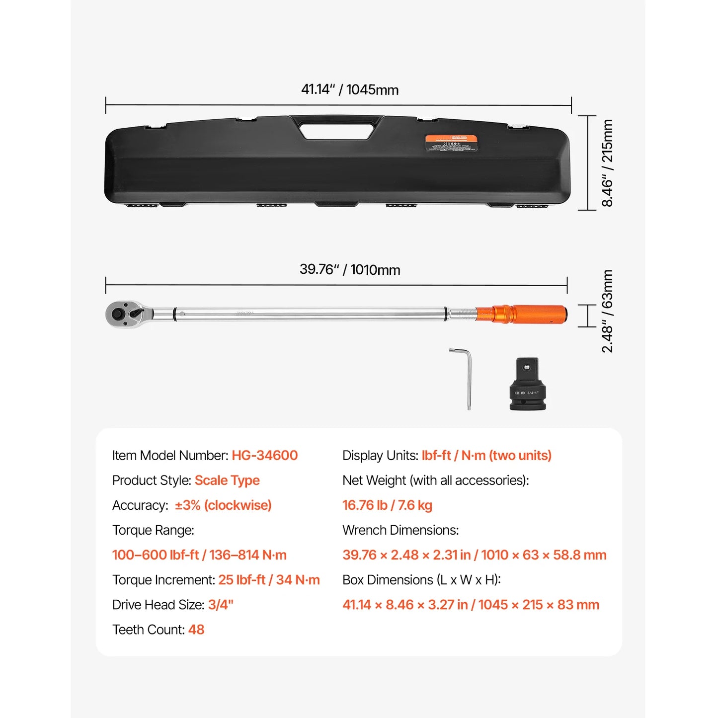 SucceBuy Torque Wrench Set Drive Click Torque Wrench Dual-Direction Adjustable  Mechanical Dual Range Scales Torque Wrench Kit