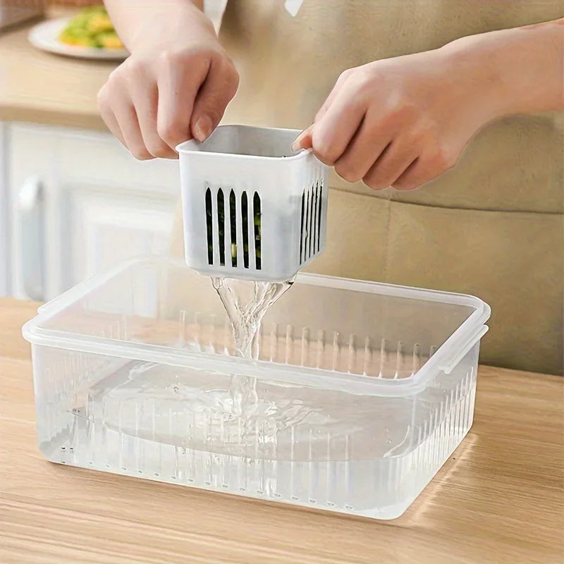 Kitchen Food Storage Box Fruit Vegetable Drain Basket Refrigerator Food Fresh Box for Ginger Garlic Onion Pepper