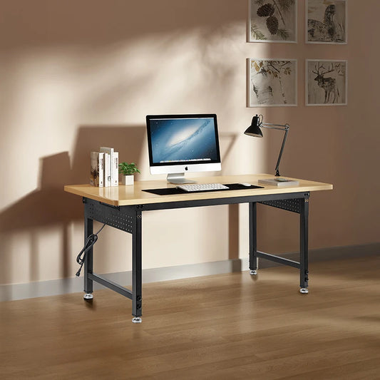 60” Adjustable Workbench Worktable 2000 LBS Load Capacity Rubber Wood Table Work Benches for Garage,with Power Outlet & Pegboard