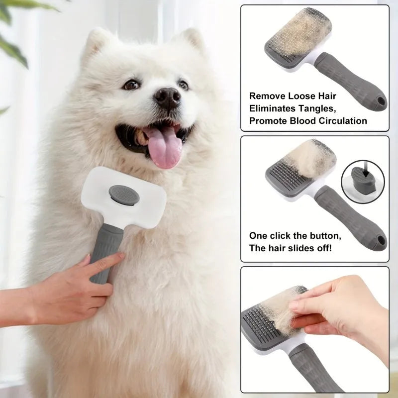 2-in-1 Pet Grooming Brush - Massaging Deshedder with Easy Cleanup