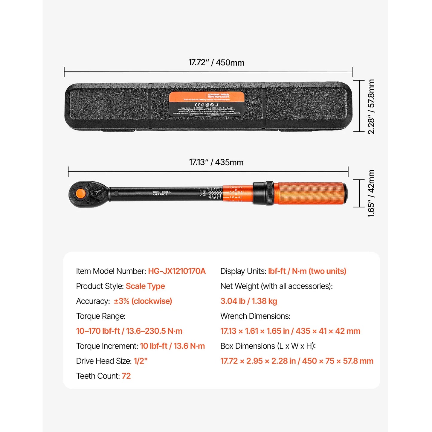 SucceBuy Torque Wrench Set Drive Click Torque Wrench Dual-Direction Adjustable  Mechanical Dual Range Scales Torque Wrench Kit