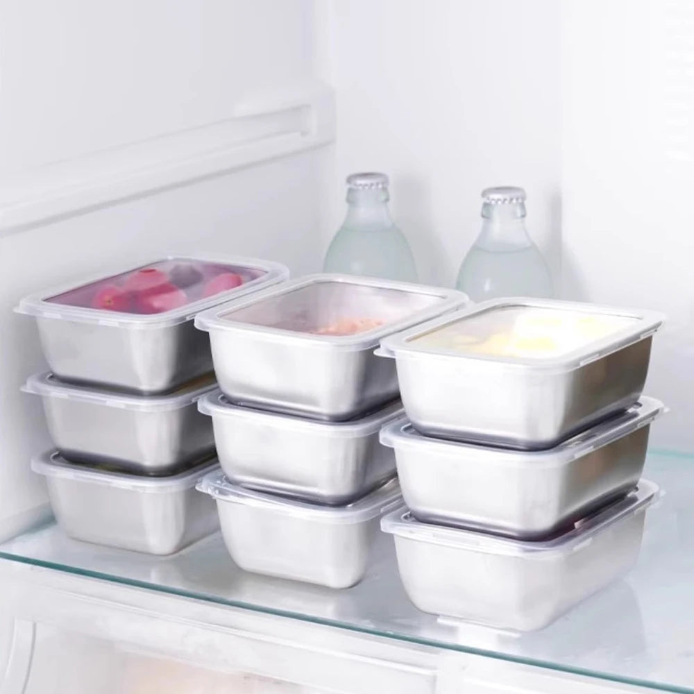 Stainless Steel Food Container with Cover Small Thicken Fresh-keep Food Fruit Lid Sealed Storage Box  Kitchen Fridge Organizer