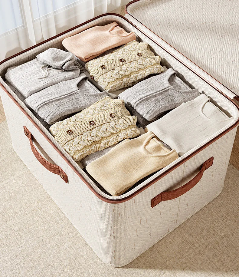 Large Household Storage Box Heavy-duty Hard Shell Cotton Linen Zipper Storage Organizer Box with Lid for Clothes Toys Blankets