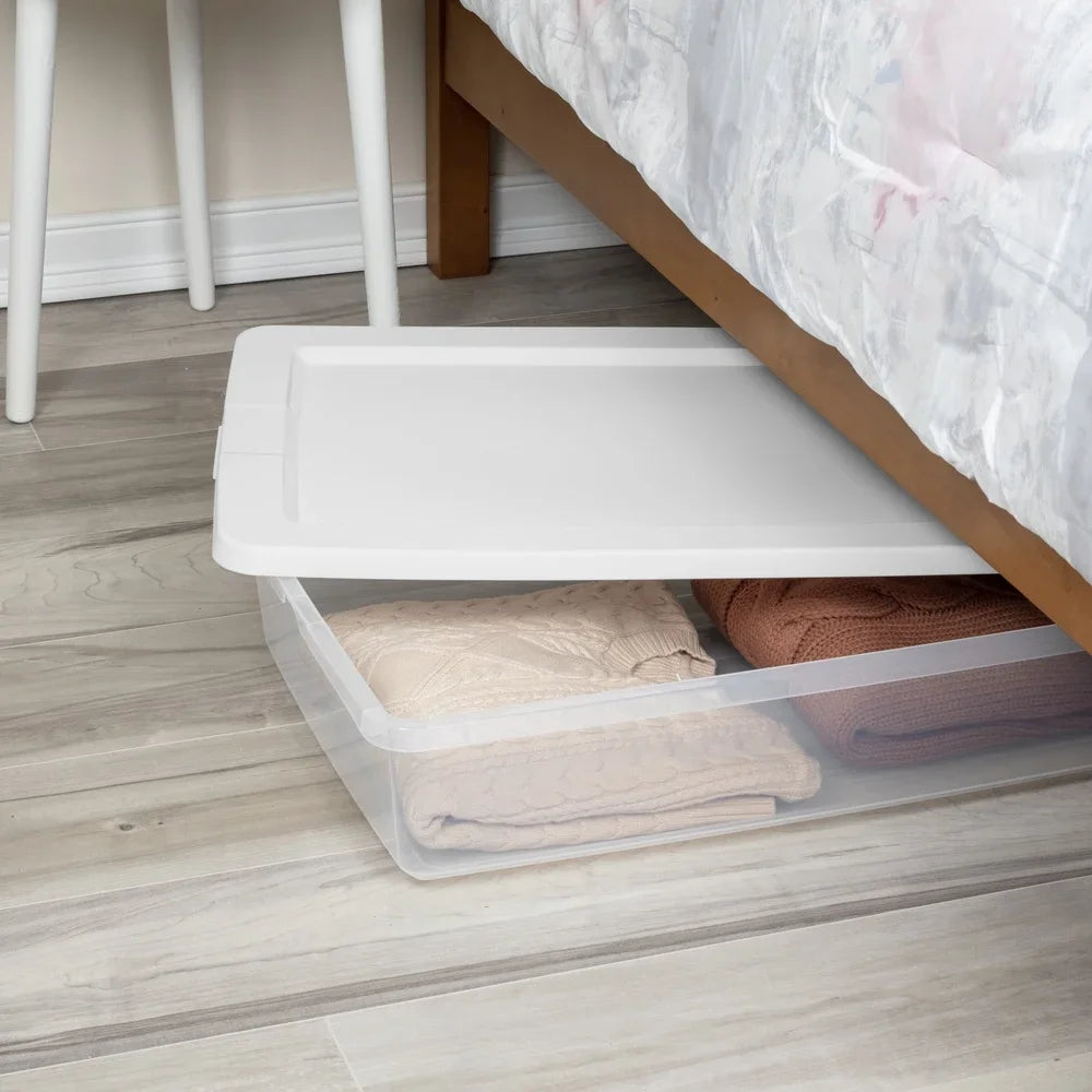 Clear Plastic Storage Bin 41 Qt Stackable Container with Snap-On Lid Ideal Clothing Organization Home Office Bedroom Storage