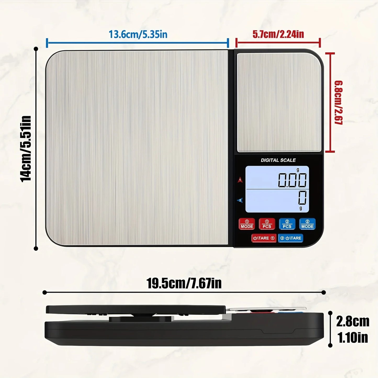 1 Piece Large Dual Platform Digital Kitchen Scale, Two Accuracies 0.01 g/0.001 oz and 0.1 g/0.01 oz, Maximum Capacity 5 kg/11 lb