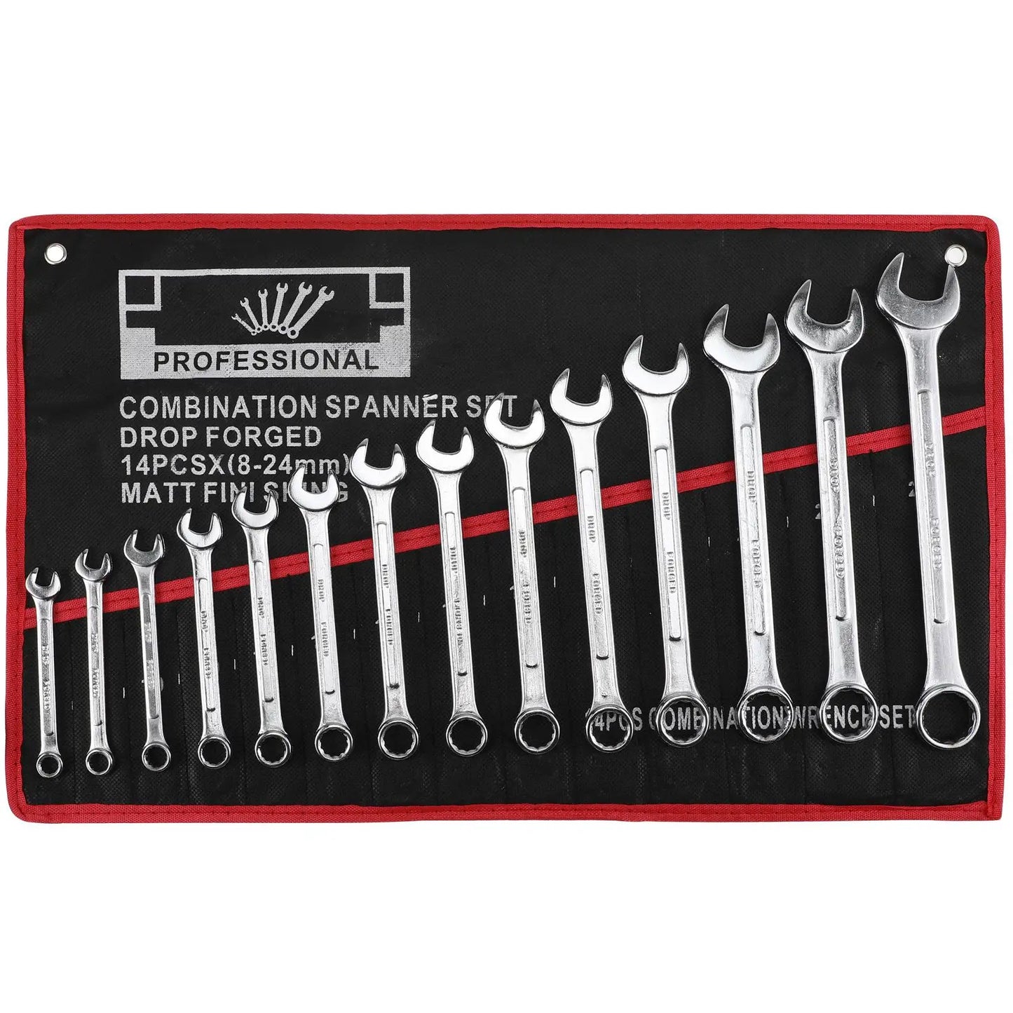 14 pcs Combination Wrench Set 8mm 24mm Double Ended Tools Mechanics Repair Shop Garage Home Workshop Chrome Vanadium Steel